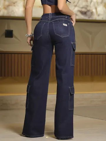 Calça Wide Leg Cargo Sofisticada e Confortável Pit Bull Jeans