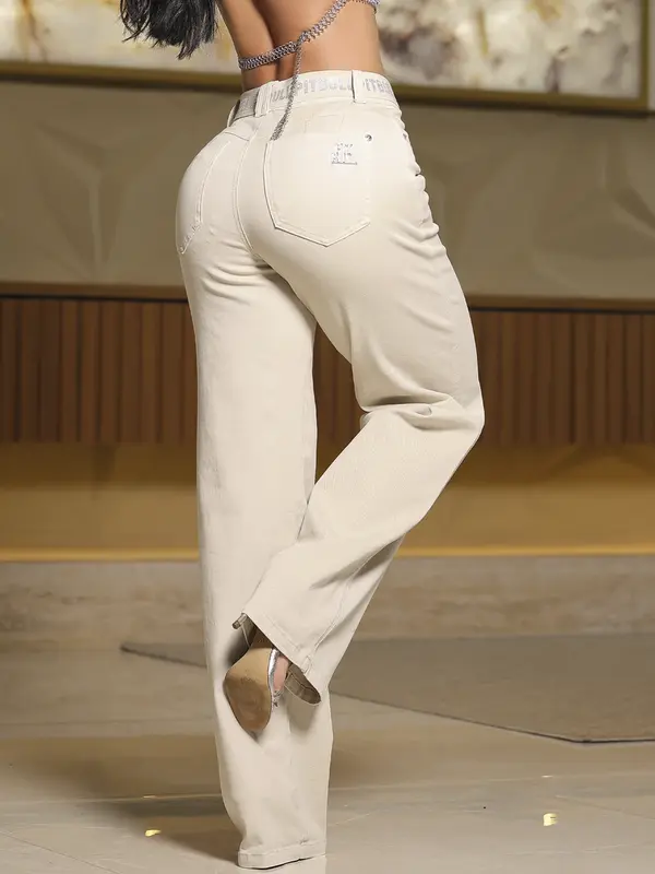 Calça Wide Leg Collor Sofisticada e Elegante com Cinto Personalizado Pit Bull Jeans