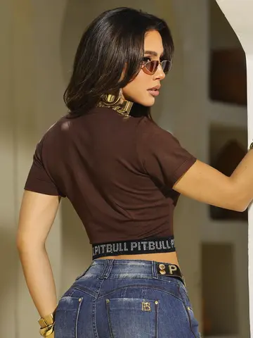 Cropped Manga Curta Confortável e Sofisticado com Elástico Personalizado Pit Bull Jeans