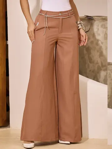 Calça Pantalona Sofisticada e Elegante com Cinto de Strass Empório Pit Bull