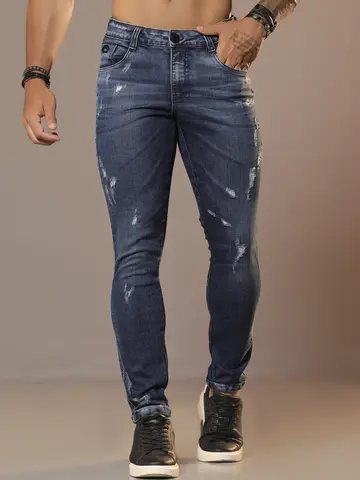 Calça Masculina Sofisticada com Lavado Médio e Detalhes Puídos Pit Bull Jeans