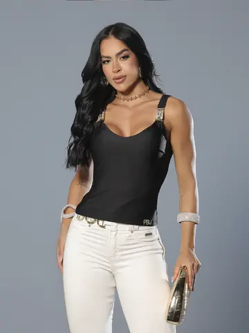 Blusa Sexy Preta Sofisticada e Casual com Alças Personalizadas Pit Bull Jeans