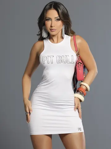 Vestido Regata Modelador e Casual com Estampa em Relevo Foil Pit Bull Jeans