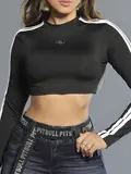 Cropped Manga Longa Preto Sofisticado com Lateral Personalizada Pit Bull Jeans