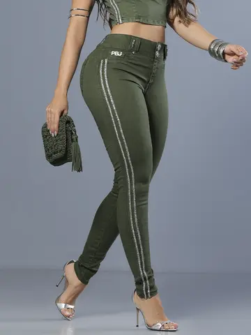 Calça Skinny Color Modeladora e Estilosa com Lateral Personalizada Pit Bull Jeans
