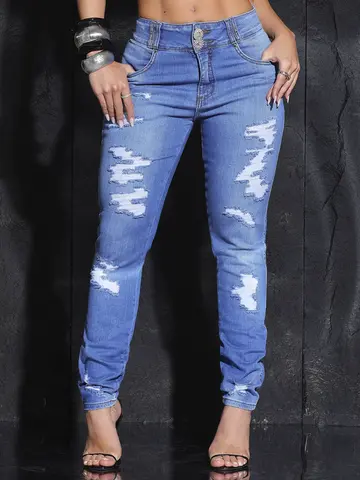 Calça Boyfriend Autêntica e Confortável com Efeito Destroyed Pit Bull Jeans