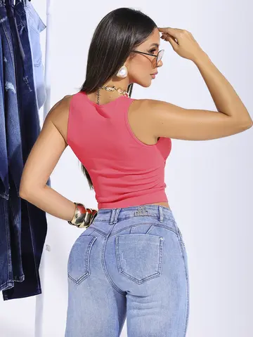Regata Feminina Pit Bull Jeans Sofisticada e Casual com Modelagem Ajustada