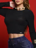Blusa Manga Longa Elegante e Sofisticada com Aplicação de Pedrarias Pit Bull Jeans