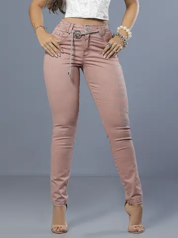 Calça Boyfriend Casual com Cinto de Strass e Detalhes Sextavados Pit Bull Jeans