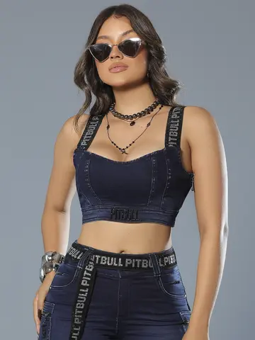 Cropped Jeans Escuro Sofisticado com Alças Personalizadas Pit Bull Jeans