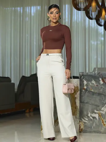 Calça Pantalona Elegante e Sofisticada com Cinto Empório Pit Bull