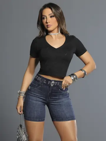 Bermuda Meia Coxa Modeladora e Estilosa com Elástico no Cós Pit Bull Jeans