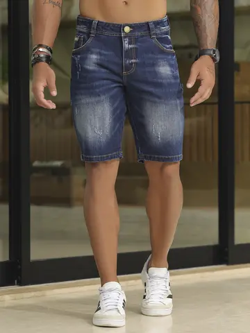 Bermuda Masculina Estilosa e Confortável com Detalhes Puídos Pit Bull Jeans