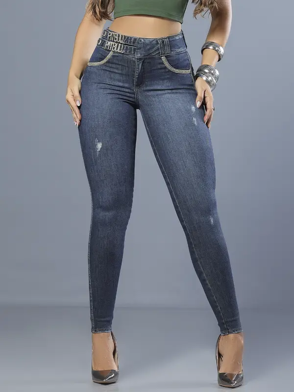 Calça Skinny Modeladora e Sofisticada com Detalhes em Strass Pit Bull Jeans