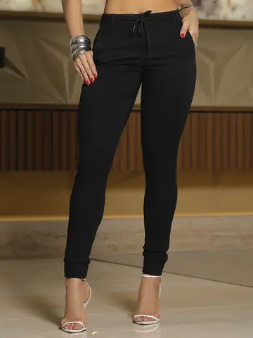 Calça Jogger Preta Confortável e Elegante com Cordão de Amarração Pit Bull Jeans