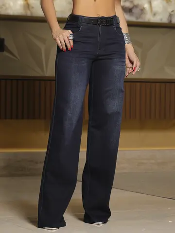 Calça Wide Leg com Caimento Impecável e Sofisticado com Cinto Pit Bull Jeans