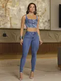 Calça Skinny Modeladora e Casual com Lavado Médio Pit Bull Jeans