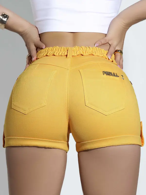 SHORT FEMININO CLOCHARD PIT BULL JEANS DETALHES LATERAIS MODELADORA