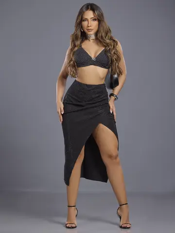 Saia Midi Sexy Conceito com Fenda Pit Bull Jeans Luxo