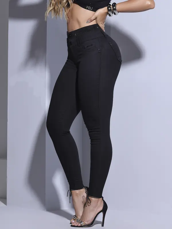 CALÇA FEMININA SKINNY SOFISTICADA PIT BULL JEANS CÓS ALTO COM BRILHO