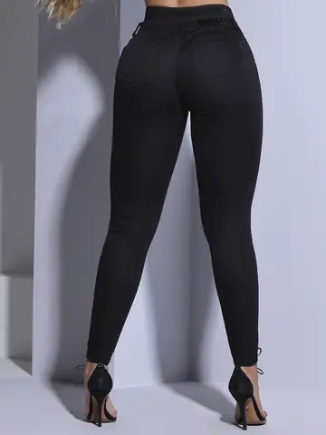 CALÇA FEMININA SKINNY SOFISTICADA PIT BULL JEANS CÓS ALTO COM BRILHO