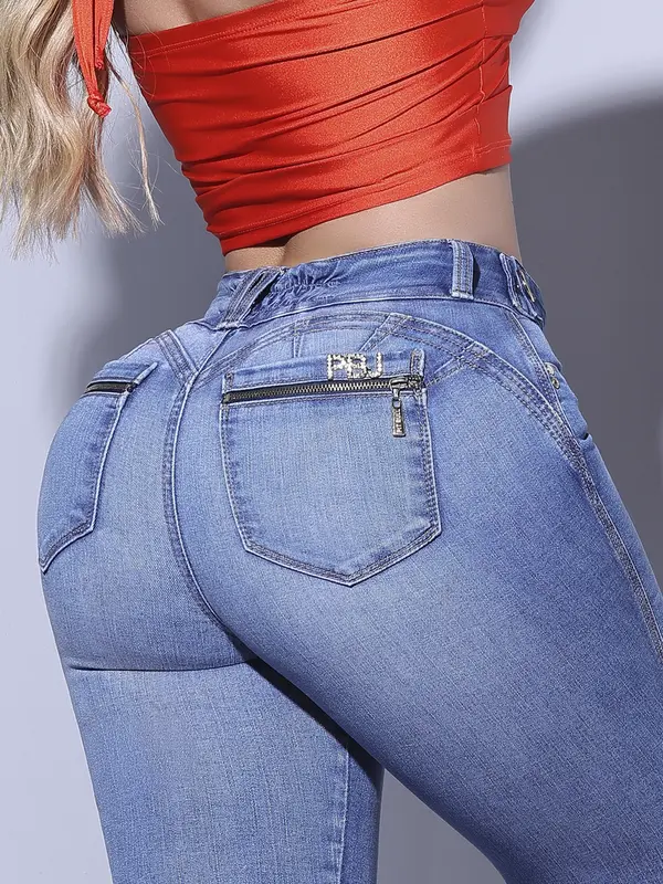 CALÇA FEMININA PIT BULL JEANS COM FIVELA BRILHANTE MODELADORA E PODEROSA