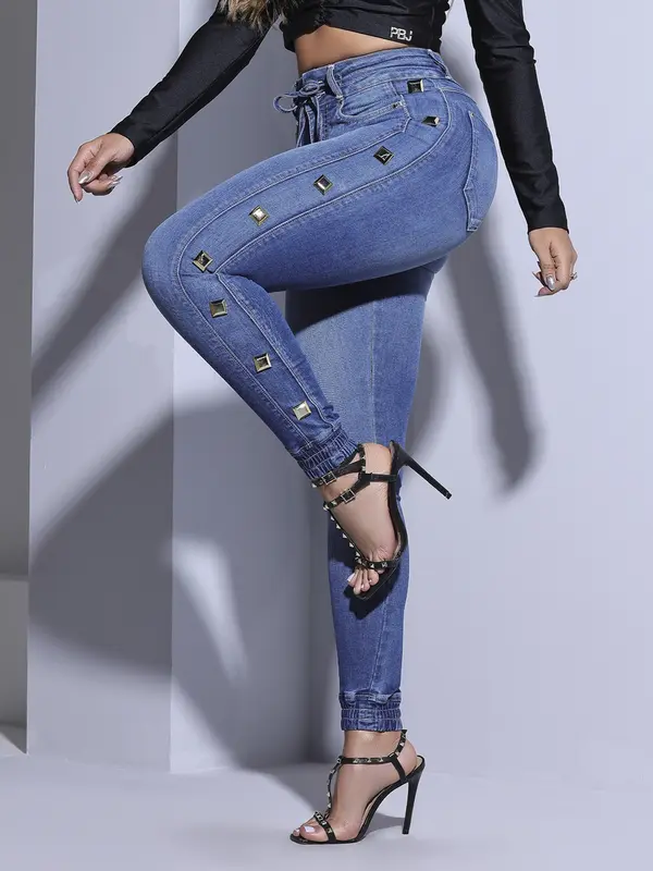 Calça Jogger Feminina Cintura Alta Design Moderno Lateral