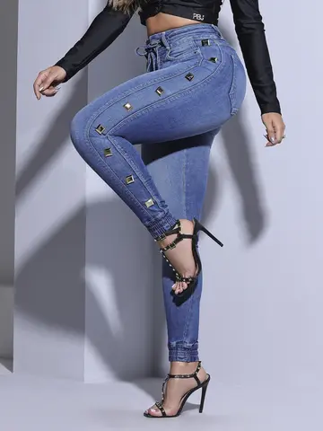 Calça Jogger Feminina Cintura Alta Design Moderno Lateral
