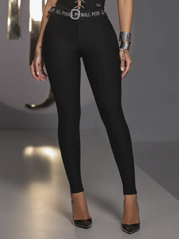 Calça Montaria Preta Super Modeladora com Cinto Pit Bull Jeans Luxo