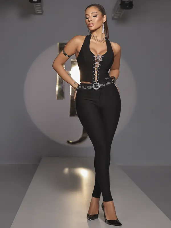 Calça Montaria Preta Super Modeladora com Cinto Pit Bull Jeans Luxo