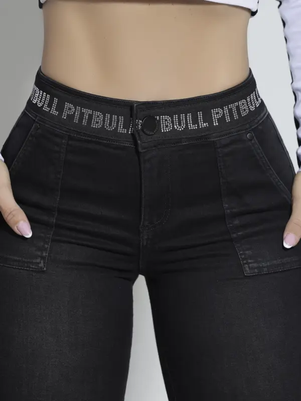 Calça Feminina Jeans Black Skinny Pit Bull Cintura Alta Personalizada