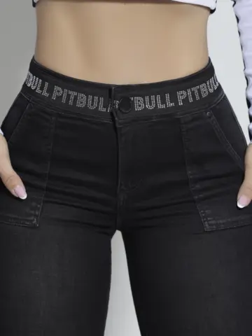 Calça Feminina Jeans Black Skinny Pit Bull Cintura Alta Personalizada