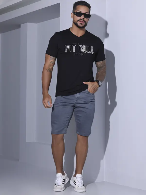 BERMUDA MASCULINA CASUAL PIT BULL JEANS GRAFITE MODERNA E VERSÁTIL