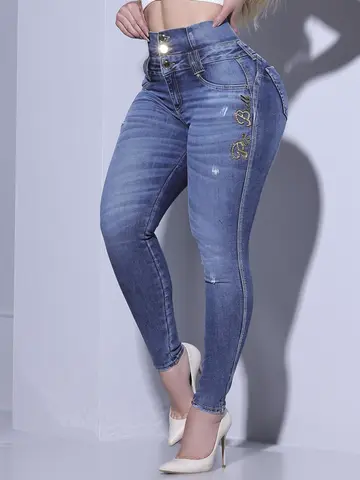 Calça Feminina Pit Bull Jeans Skinny com Bordado Sofisticado Lateral