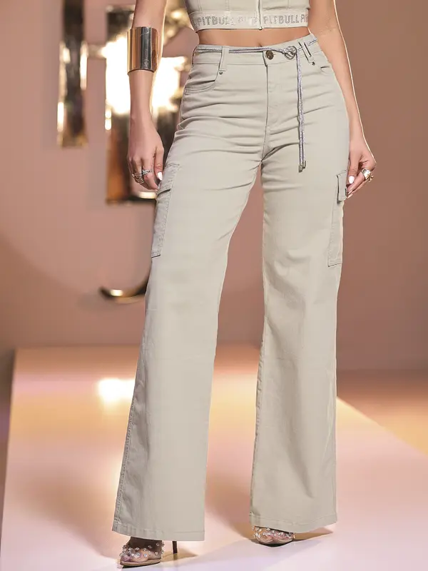 CALÇA FEMININA WIDE LEG CARGO PIT BULL JEANS VERSÁTIL E ELEGANTE