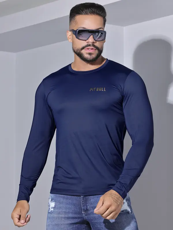 Camiseta Masculina Pit Bull Manga Longa Lisa Confortável e Casual
