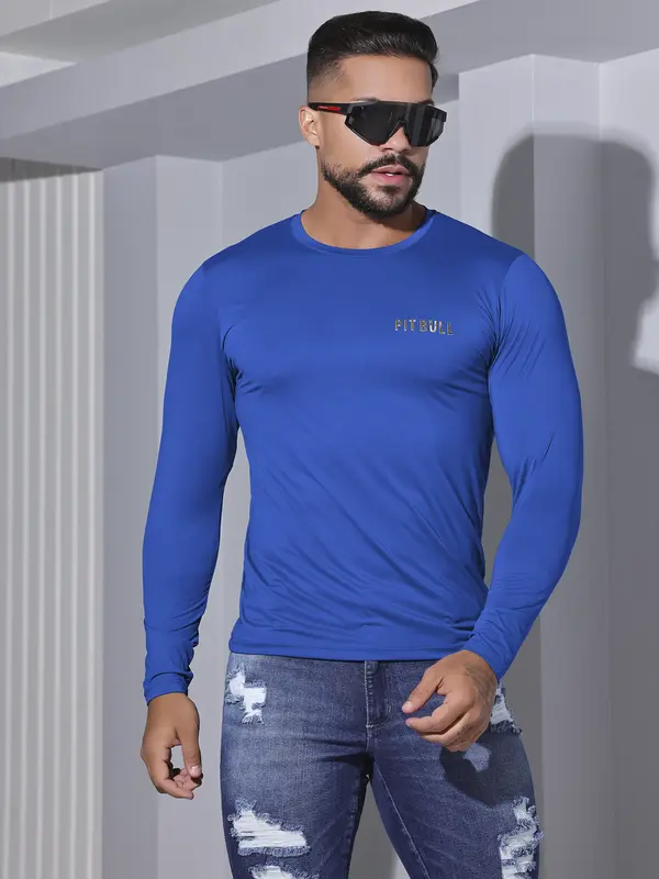 Camiseta Masculina Pit Bull Manga Longa Lisa Confortável e Casual