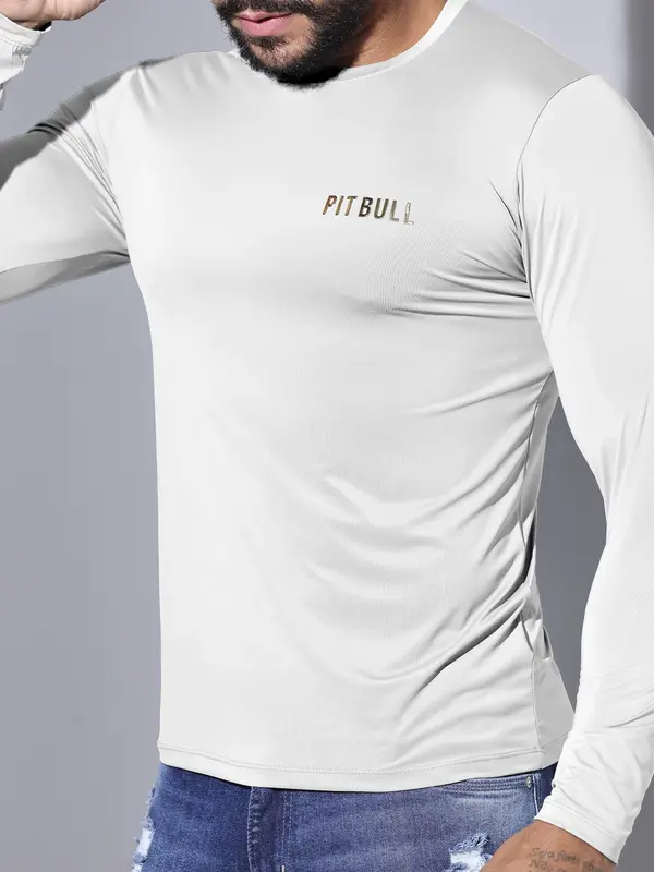 Camiseta Masculina Pit Bull Manga Longa Lisa Confortável e Casual