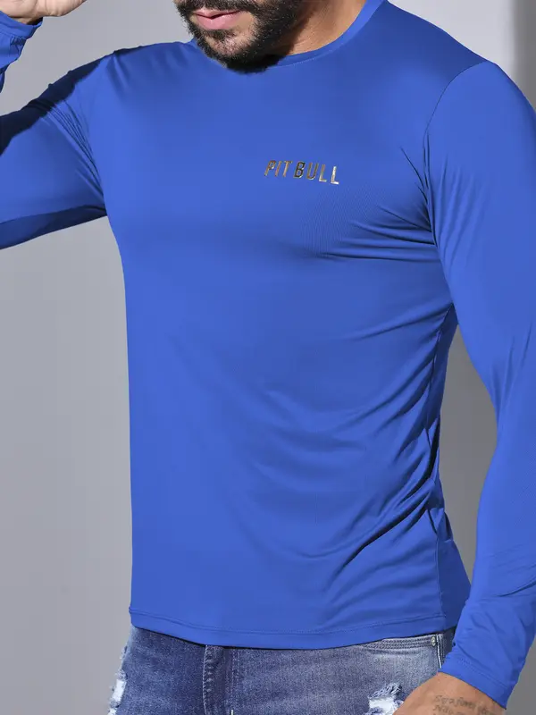 Camiseta Masculina Pit Bull Manga Longa Lisa Confortável e Casual