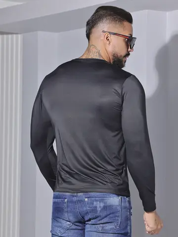 Camiseta Masculina Pit Bull Manga Longa Lisa Confortável e Casual