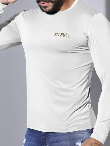 Camiseta Masculina Pit Bull Manga Longa Lisa Confortável e Casual