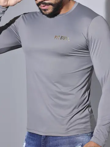 Camiseta Masculina Pit Bull Manga Longa Lisa Confortável e Casual