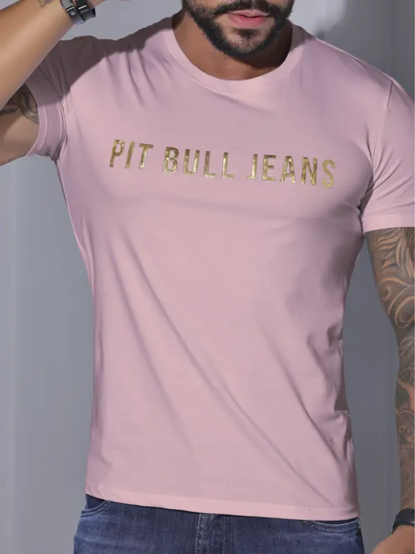 Camiseta Masculina com Logomania Pit Bull Jeans Casual e Estilosa