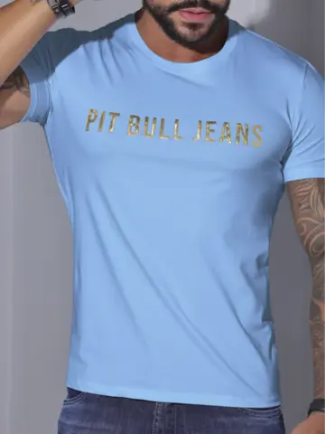 Camiseta Masculina com Logomania Pit Bull Jeans Casual e Estilosa