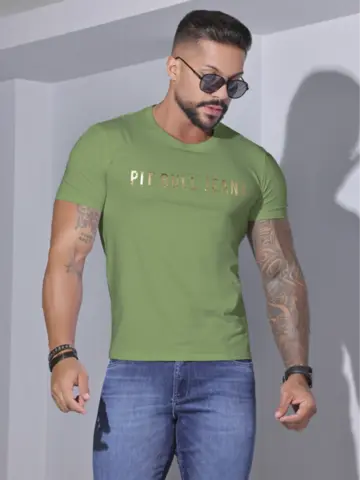 Camiseta Masculina com Logomania Pit Bull Jeans Casual e Estilosa