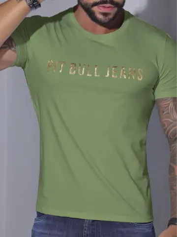 Camiseta Masculina com Logomania Pit Bull Jeans Casual e Estilosa