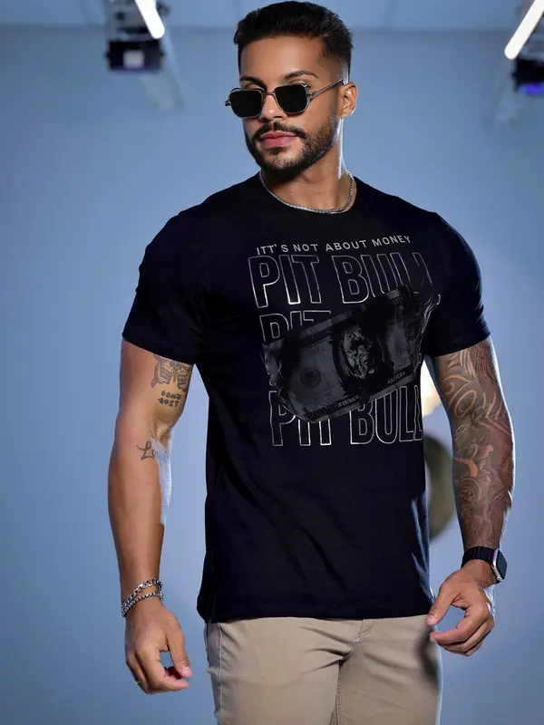 Camiseta Masculina Pit Bull Jeans Luxo com Estampa Estilosa e Autêntica
