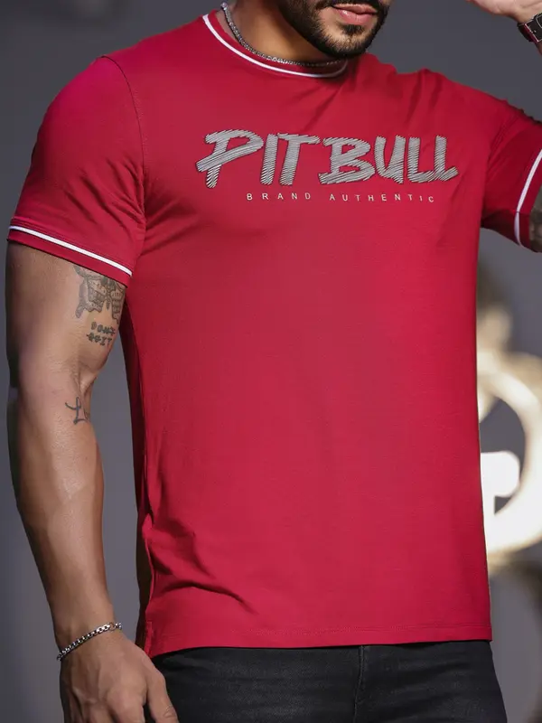 CAMISETA MASCULINA CASUAL PIT BULL VERMELHA AUTÊNTICA E VIBRANTE
