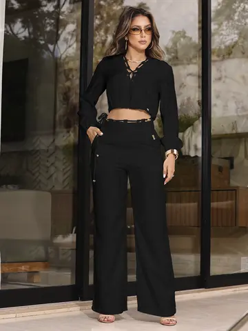 Conjunto Feminino Calça e Blusa Empório Pit Bull Despojado Para o Dia a Dia