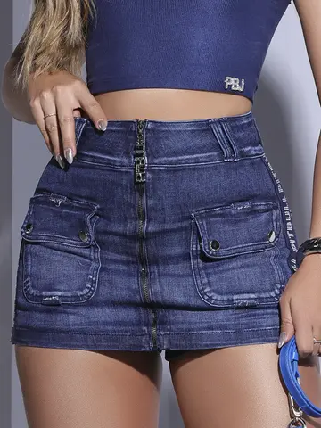 Short Saia Curto Cos Alto Moderno e Sofisticado Pit Bull Jeans Luxo